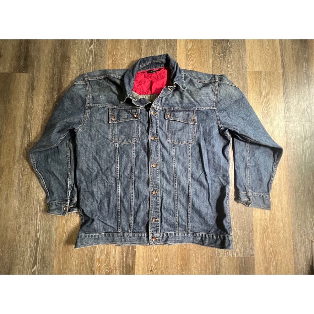 Sean John Denim Jacket Mens 3XLT Blue Excellent Red Lined Trucker Coat